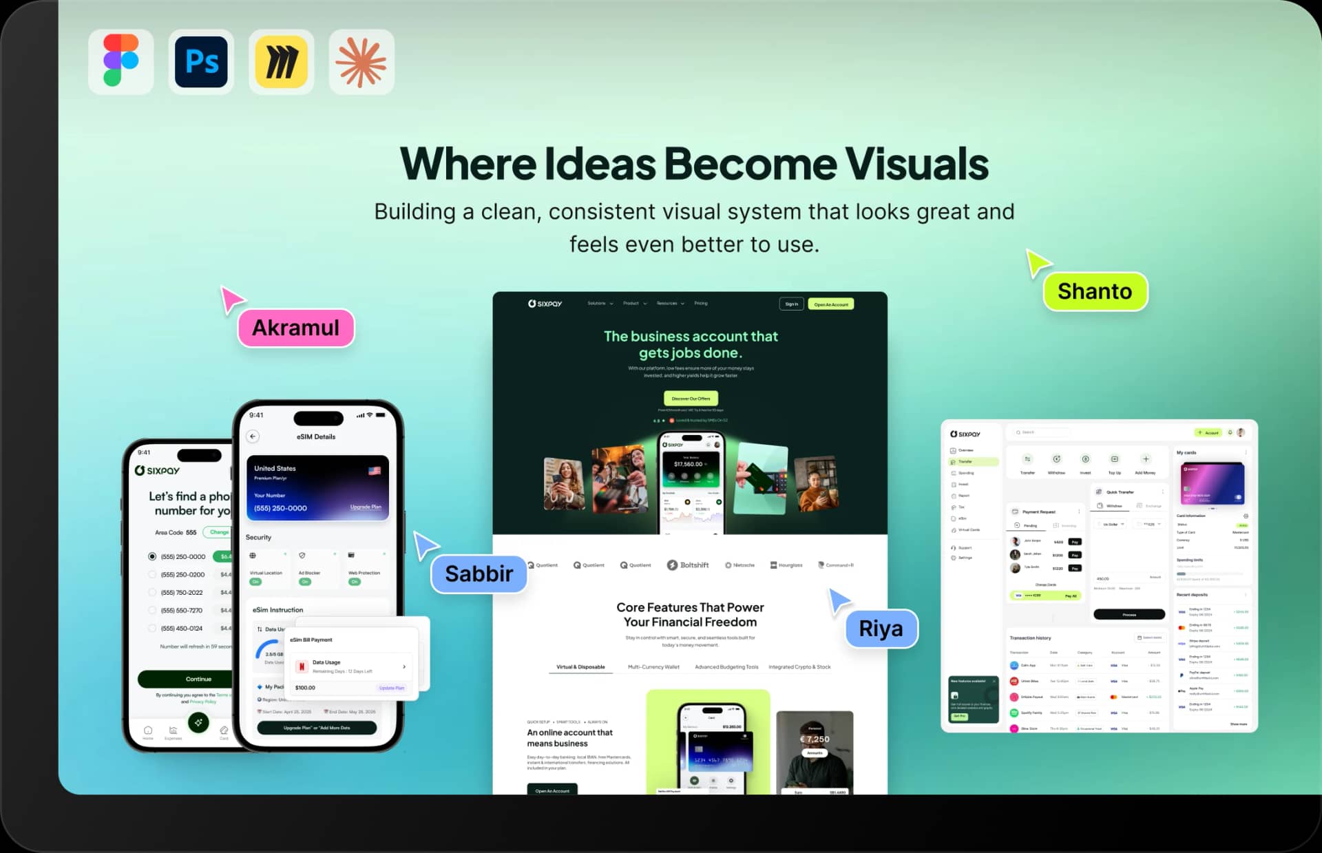 Custom mobile app and web UI UX design wireframes and visual interface prototype
